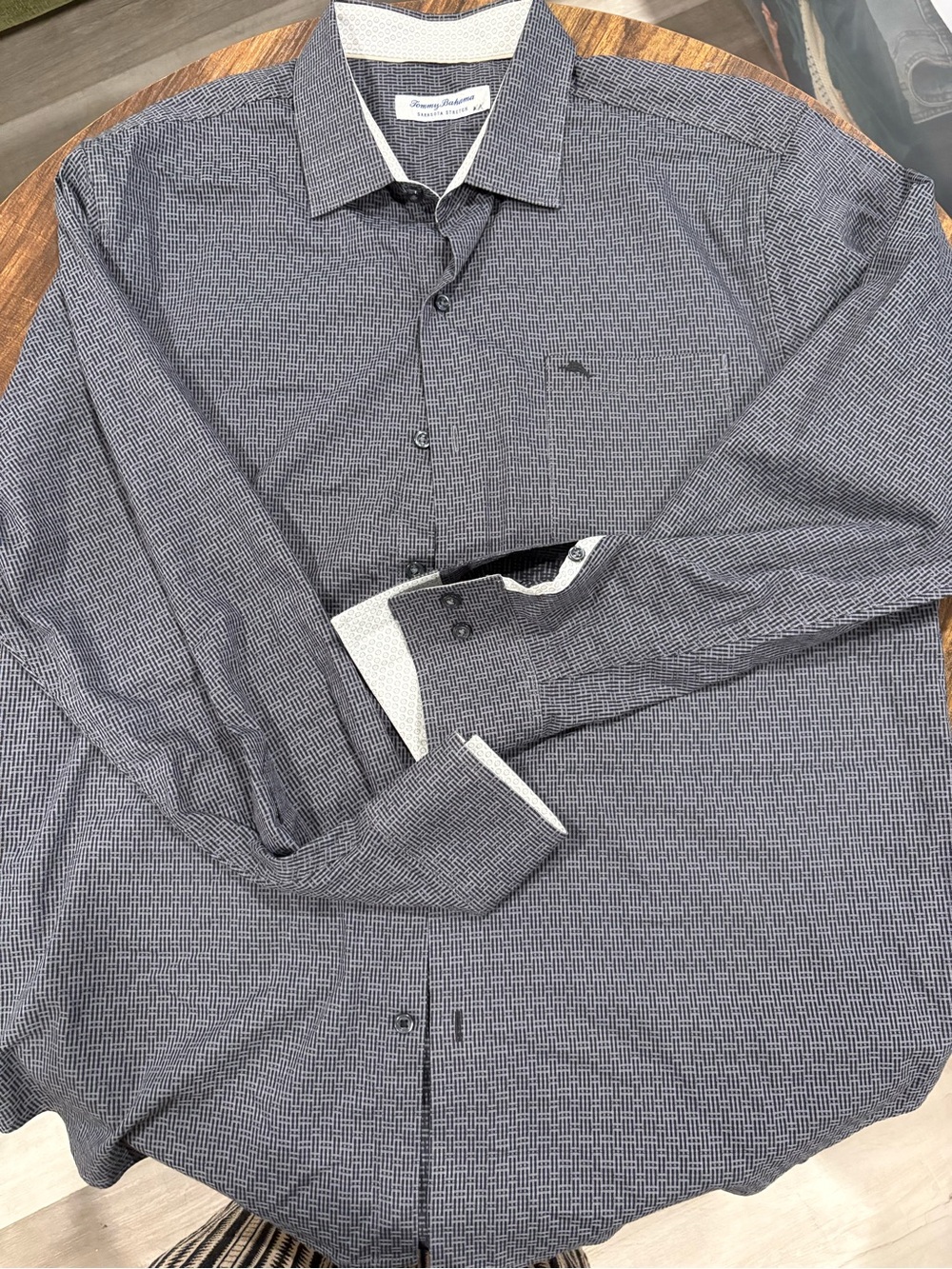 Tommy Bahama Black and White Micro-Check Long Sleeve Dress Shirt
